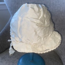 Antique Doll Large white satin Baby Hat Bonnet