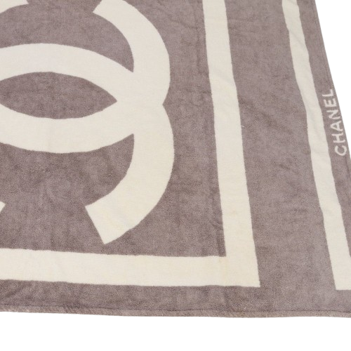 CHANEL Coco Mark Sport Line Large Bath Beach Towel Cotton Beige White - Picture 4 of 8