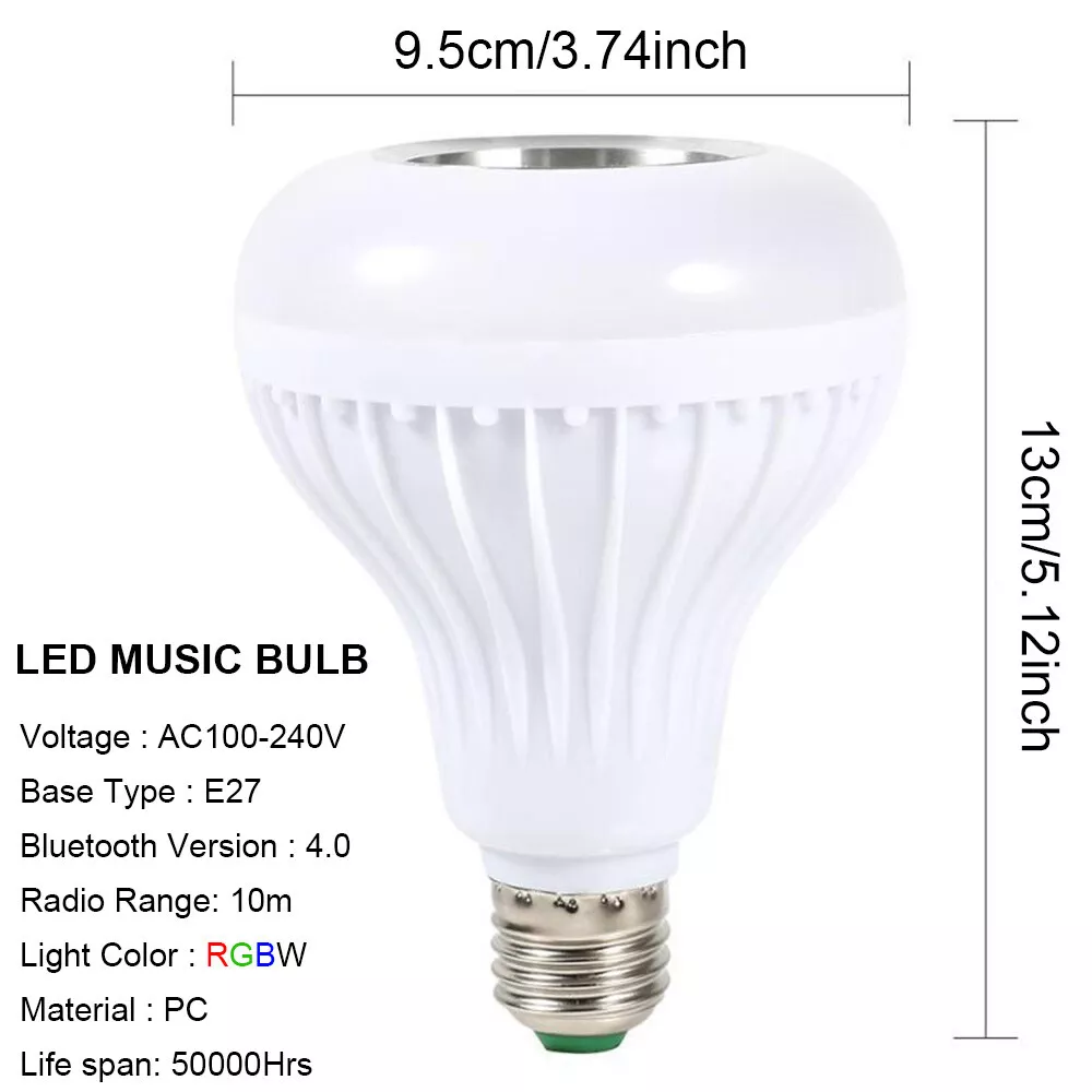 Wireless E26 E27 LED Light Bulbs Speaker RGB Smart Music Bulbs with Remote Lamp