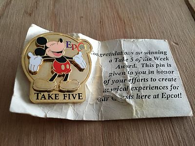 Disney Gold Plated Cast Member Exclusive Epcot Take Five CM Award Pin