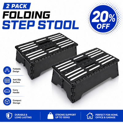 Folding Step Stool Heavy Duty Non Slip Portable Half Step Stool Black 150KG