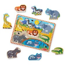 Melissa and Doug Safari Wooden Peg Puzzle, 7 Pieces, Wild Animals for Kids