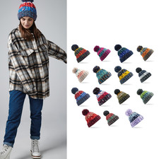 Beechfield Corkscrew Pom Pom Beanie - Luxurious Thermal Winter Cuffed Knit Hat