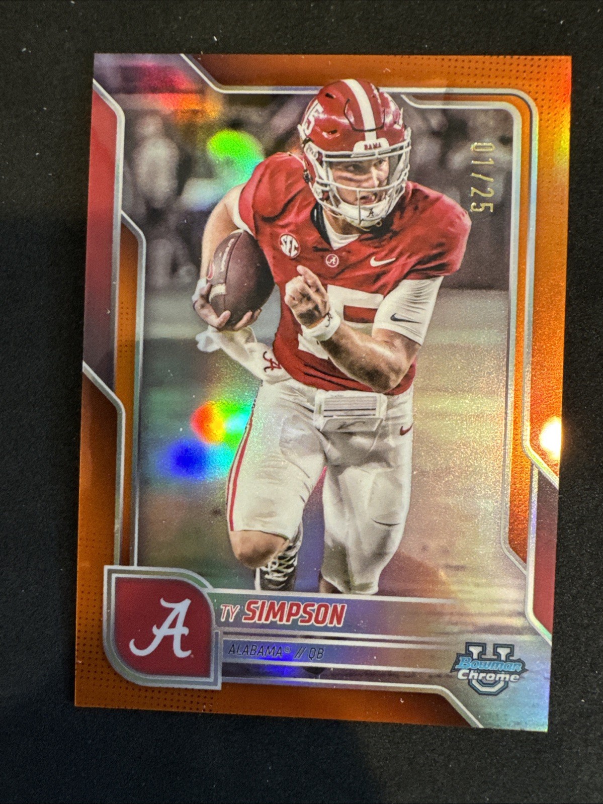 2025 Bowman Chrome U Orange /25 Ty Simpson #151 Alabama SP SSP