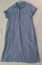 Tommy Hilfiger Women's Medium Blue Linen Blend Shirt Dress Collared Pockets...