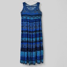 Notations Blue Abstract Maxi Sleeveless Summer Floral Pullover Size S