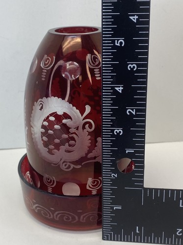 Vintage Egermann Bohemian Ruby Red Czech Reindeer Village Fairy Lamp - EXC - Picture 9 of 9