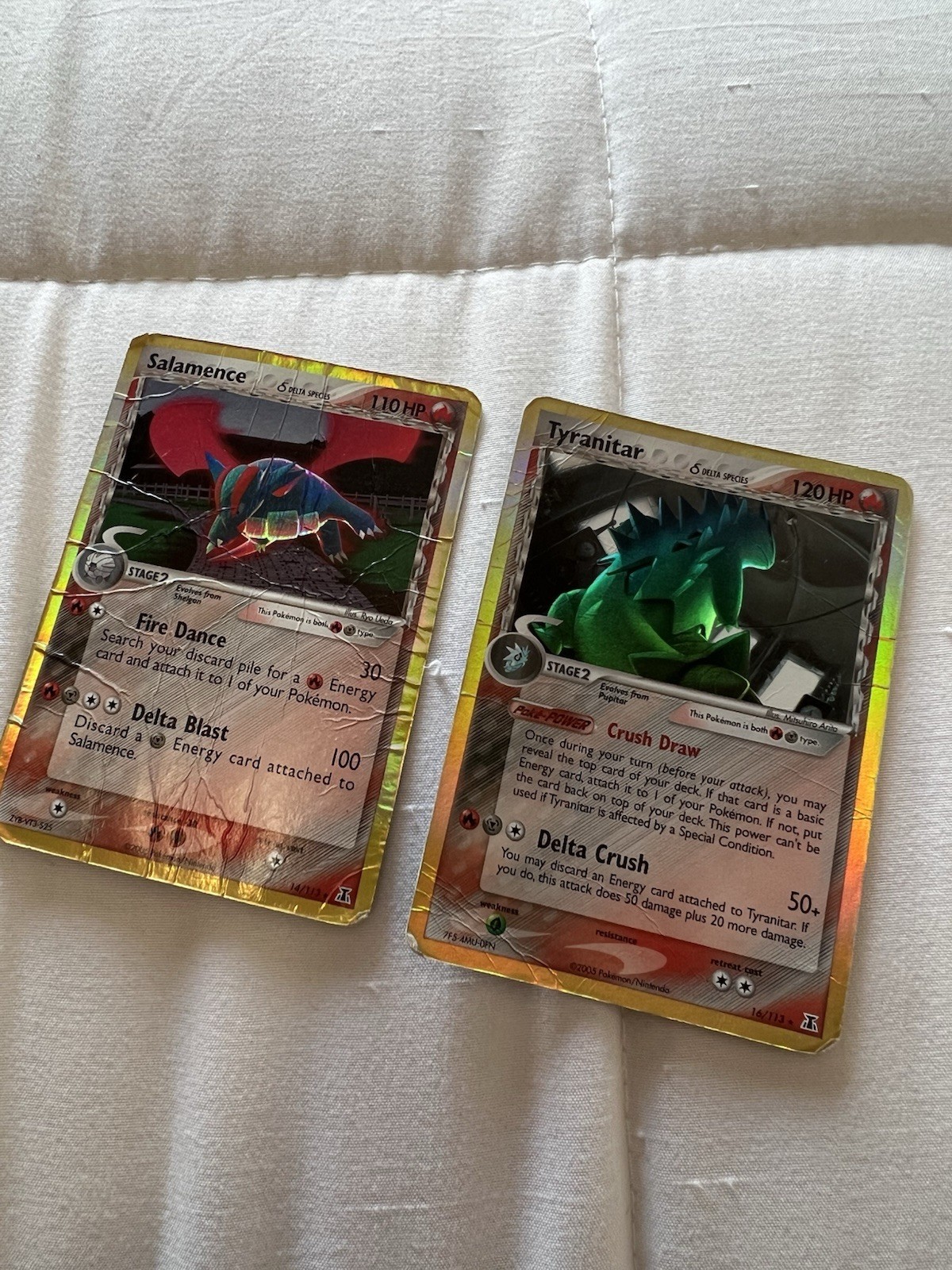 Pokemon TCG EX Delta Species Holo Salamence 14/113 & Tyranitar 16/113 Damaged