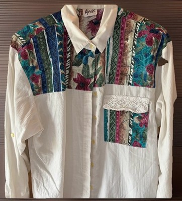 Vintage 1990 s  Tap &Co. Women s Western Shirt Aztec Print White Size Large