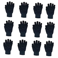 12 Pairs Black Winter Magic Gloves: Unisex Adult Stretchy Warm Knit Full