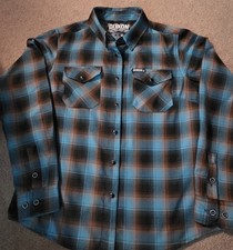 Dixxon Flannel Blk Pearl Snap Blue Plaid Long Sleeve Switch Suspension Sz M