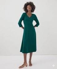 PACT Green Fit & Flare V-Neck Dress Organic Cotton Pockets Short Sleeve NWOT