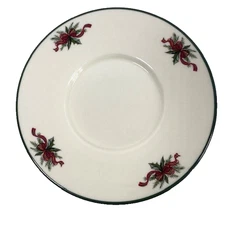 R H Macy The Cellar O'Tannenbaum, 1 Saucer Plate Holly & Ribbon Border Christmas