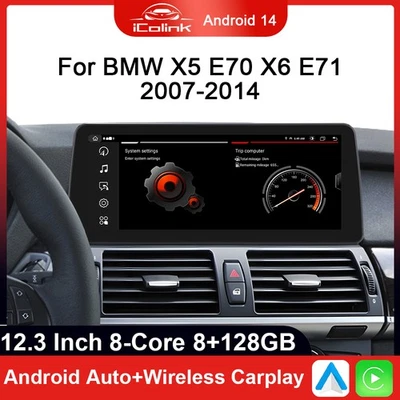 12,3 IPS Android 14 8-Kern 128GB GPS Navi Autoradio 4G für BMW X5 X6 E70 E71 CCC - Bild 1 von 4