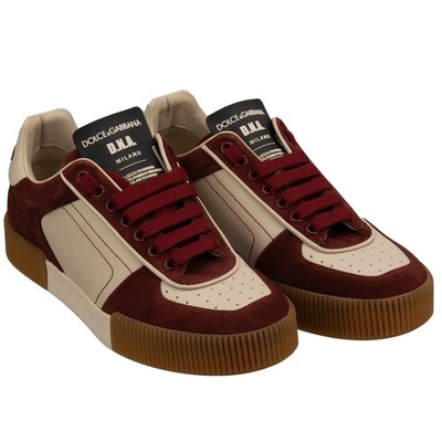 DOLCE & GABBANA Men Logo Low-Top Leder Sneaker Schuhe NEW MIAMI Bordeaux Beige