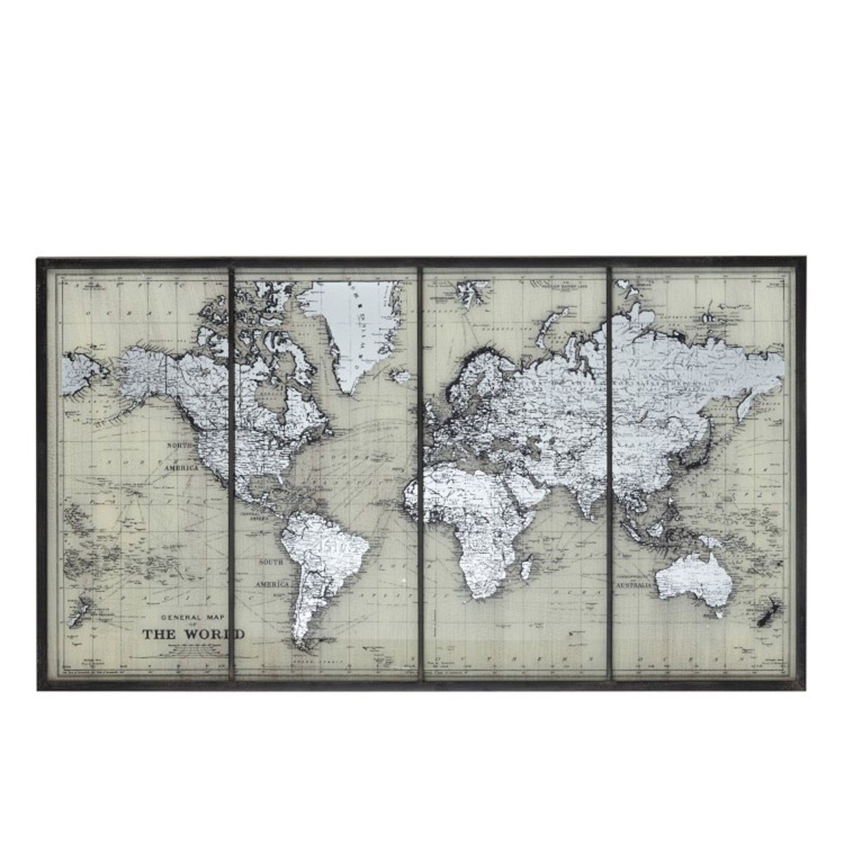 Tableau deco en verre mappemonde 143cm gris pour habiller un grand mur blanc