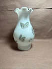 Vtg Milk Glass Hand Painted Hurricane Lamp Chimney, Ruffled Top