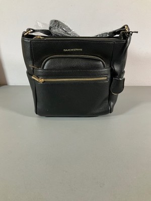 Isaac Mizrahi Pebble Leather Crossbody Bag - Black, Multi Pouch, Detachable Stra