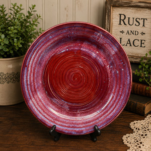 Artist Signed Studio Art Pottery Charger Plate Oxblood Red 11.5" Hand Thrown