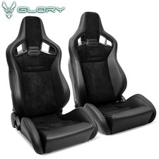Universal Racing Seats Pair Reclinable Wdual Slider Suede Pu Carbon Leather