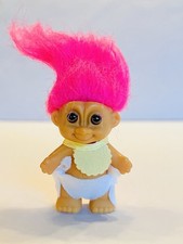 Russ Baby Troll Doll with Diaper  Bib Pink Hair 1990s Toy Small Cute BIN 36