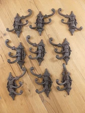 9 Cast Iron Antique Style SWIVEL Coat Hooks Hat Rustic  **READ DESCRIPTION**
