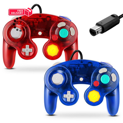 FIOTOK Gamecube Controller, Classic Wired Controller Clear Red & Blue