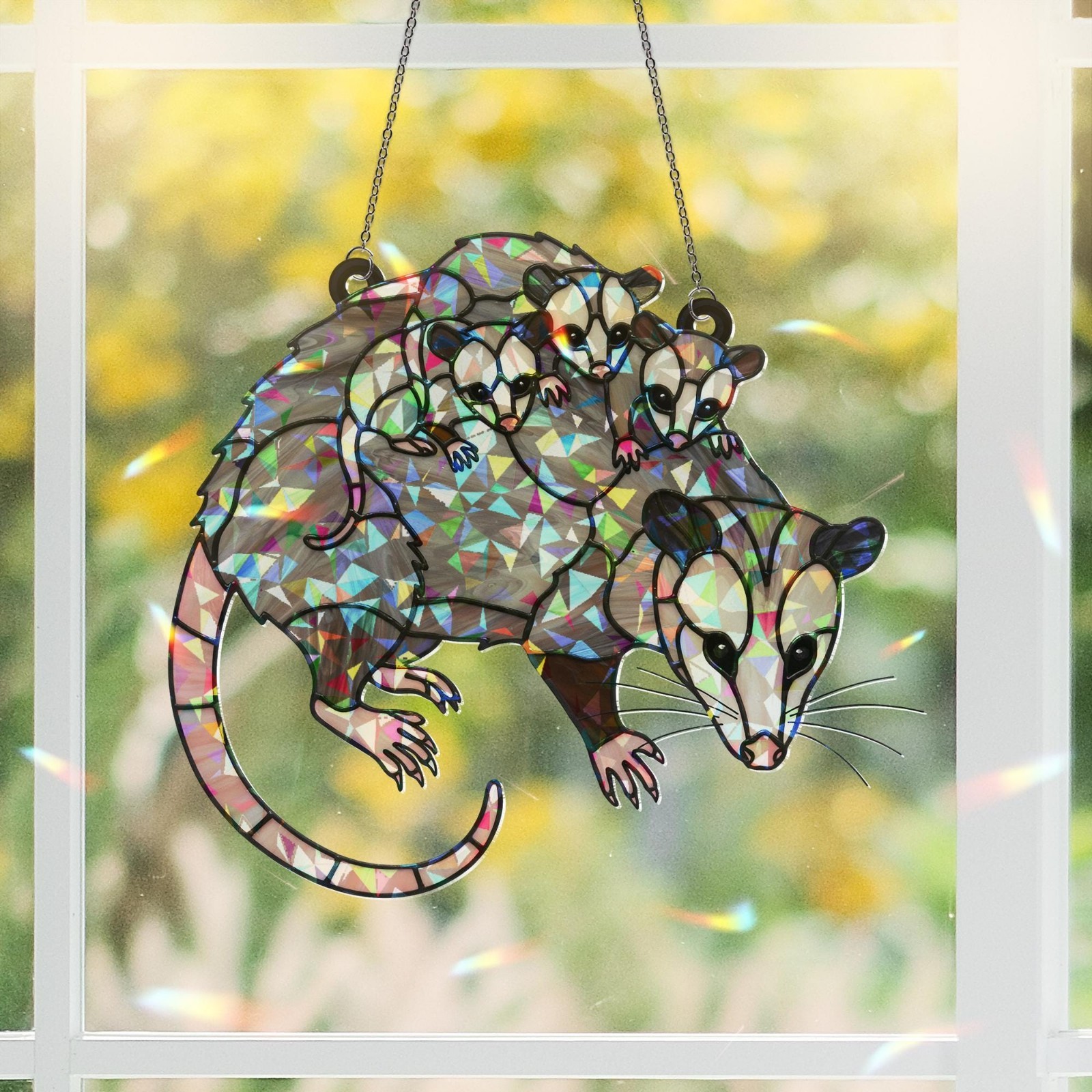 Opossum Mom Hologram Ornament Suncatcher, Family Window Decor Gift For Mom