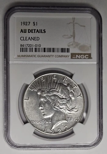 1927 P Philadelphia Mint Peace Silver Dollar NGC AU Details Cleaned