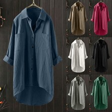 Damen Langarm Longshirt Freizeit Hemd Bluse O...