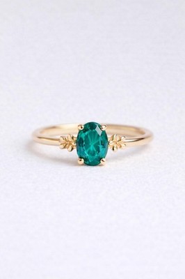 Ring 1.2 CT Emerald Oval Cut Engagement Minimalist 14K Gold Handmade