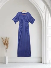 Venus Women’s Ruched V Neck Maxi Dress Size Medium Side Slit Holiday Party