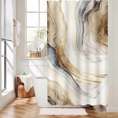 Marble Shower Curtain for Bathroom, Grey White Gold Marble Texture Fabric Shower