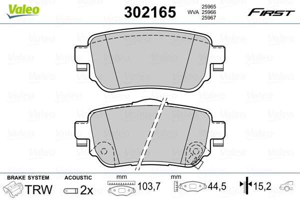 Plaquettes de frein VALEO 302165 stop vibrations pour frein à disque sans sifflement