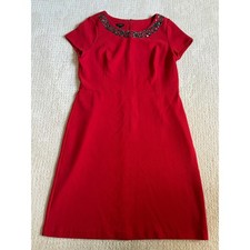 Talbots Sheath Dress 12 Red Jeweled Neckline Luxury Parisian Festive Holiday
