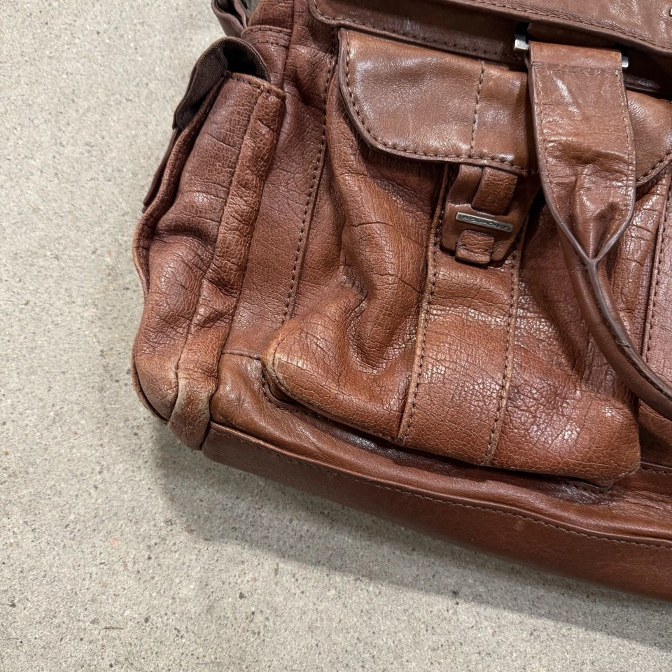 Piquadro Hombre Cuero Bolso Mensajero Maletín Forrado Cuero Marrón Cartera Foto 4 de 4