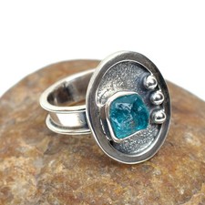 Natural Raw Apatite Ring 925 Sterling Silver Handmade Apatite Crystal Ring-RR429