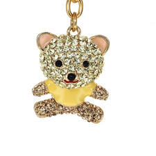 Gold Tone Rhinestone Teddy Bear Keychain Bag Charm