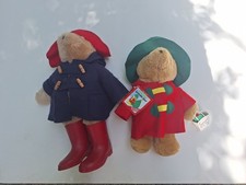 2x Vintage Paddington Bear Plush 18  Red Rubber Boots 1981 stuffed animal RARE