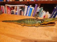VERY NICE 1930'S J. CHEIN TIN LITHO WIND UP ALLIGATOR W/ NATIVE