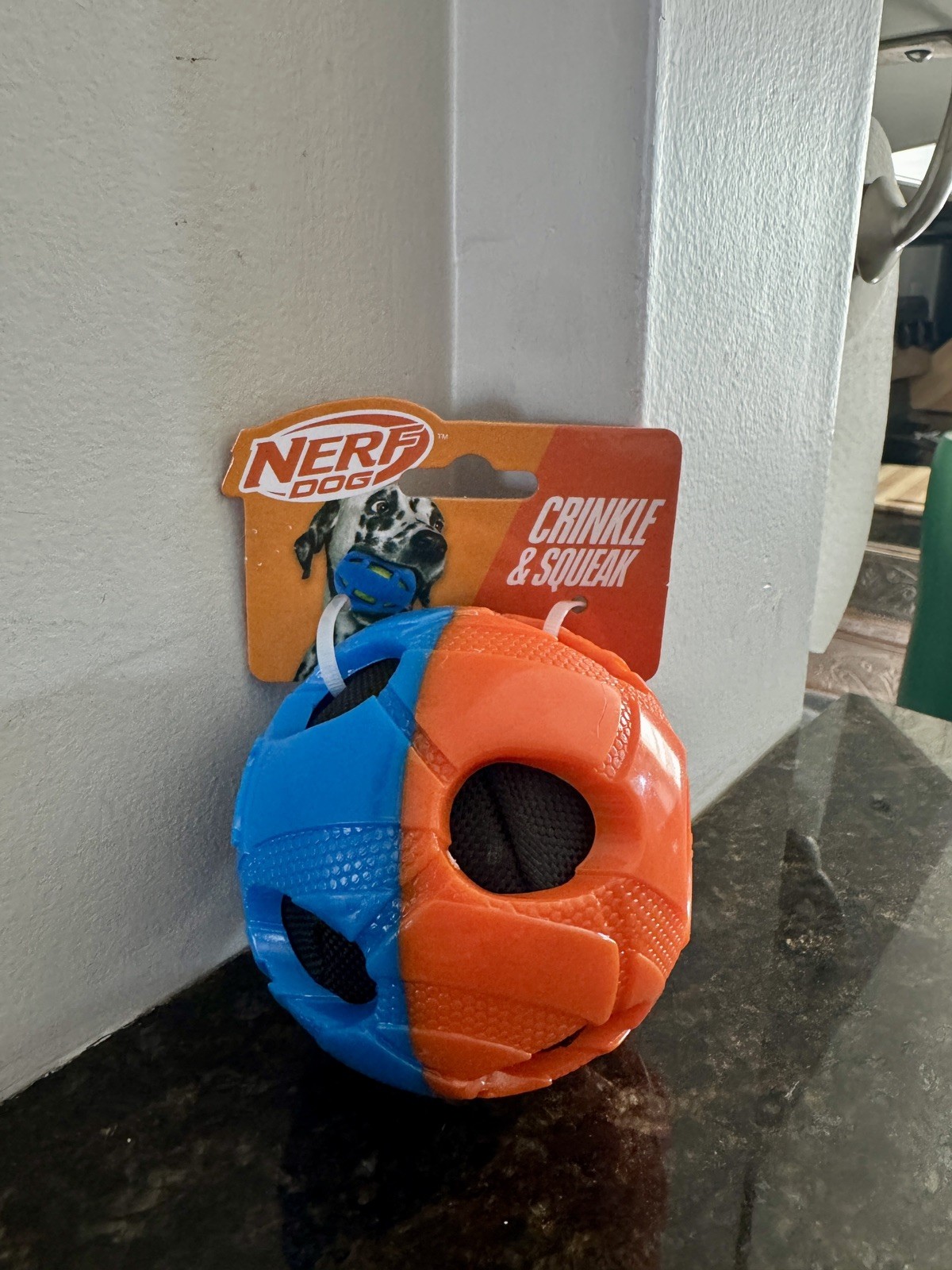Nerf Dog - Crinkle and Squeak Rubber Ball - Orange / Blue 