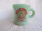 Fire-King Jadite Mello-Cream Superior Donuts Donut Shot Advertising Coffee Mug