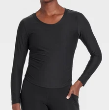 All In Motion Women's Ribbed Side-Cinch Long Sleeve Top Black Large