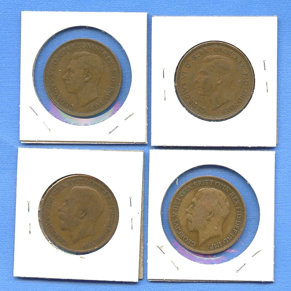 Лот из 4 английских монет один пенни 1915, 1921, 1938, 1946 Великобритания Англия Великобритания - Изображение 2 из 3