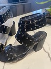 Rebecca Minkoff Black Leather Eyelet Strappy Ankle Buckle Block Sandals 8.5M — photo 5