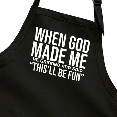 HANDMADE Funny Faith Aprons Full Length When God Made Me He Grinned This Will Be Fun