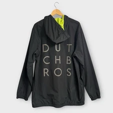 Dutch Bros Coffee Windbreaker Jacket Mens XL Black Full Zip Hooded