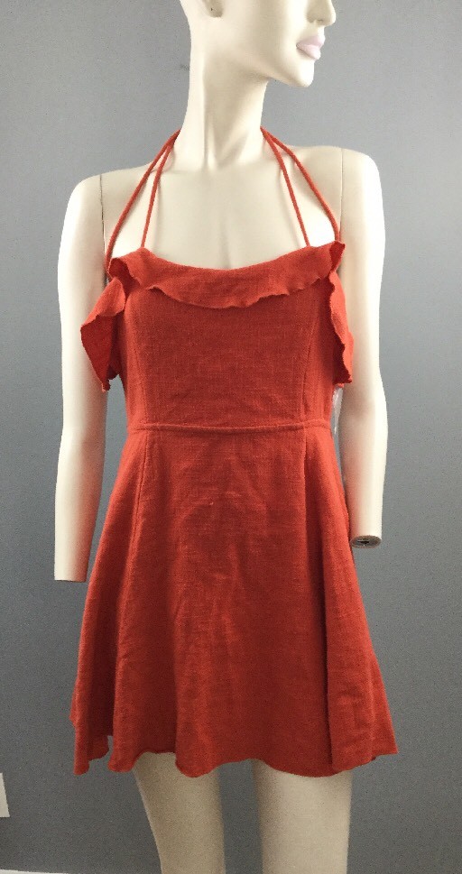 rust colored dress short Exceptional Design Rust Orange Pleated Tie-Back Mini Dress