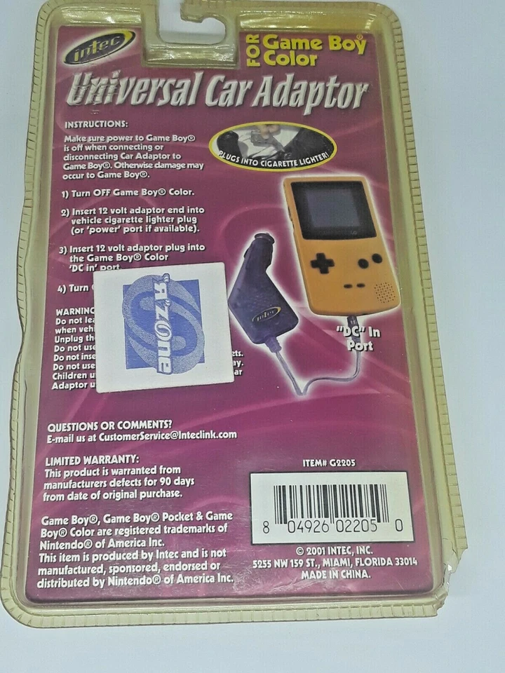 1991 Intec Universal Car Adapter 4 Nintendo Game Boy Color, Some Package  Damage - Image 2 of 4