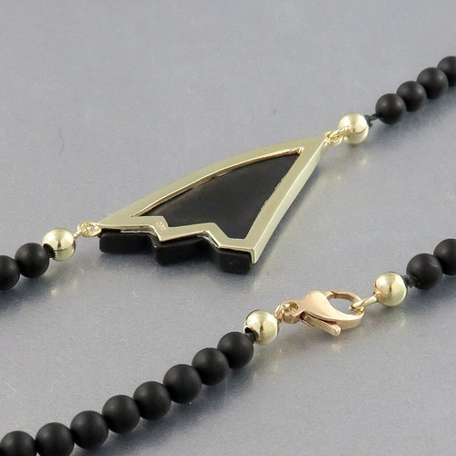 Kette Halskette mit Onyx Besatz + Perlen ca. 45 cm in 585/14k Gelbgold 028 - Picture 3 of 5